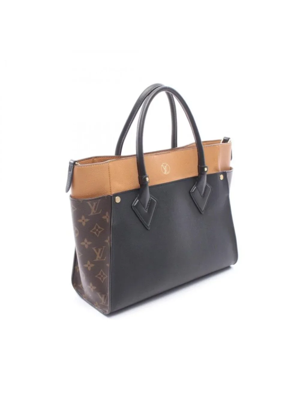 Louis Vuitton Handbag on My Side MM Monogram Noir Leather Canvas